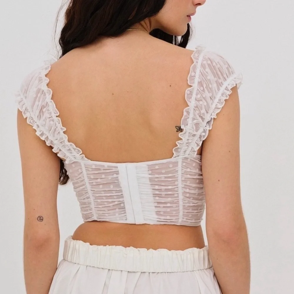 New! For Love And Lemons Tawny White and Pink Lace Crop Top 51427_5